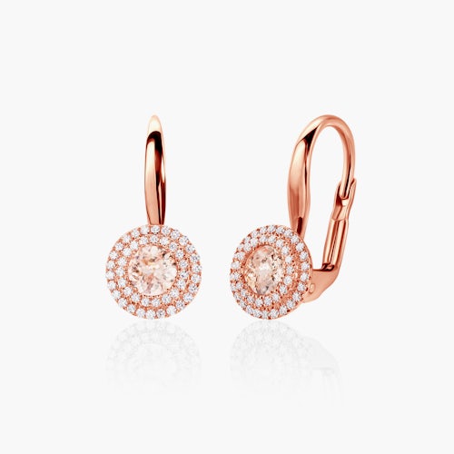 Kolczyki Savicki: różowe złoto, morganity, diamenty